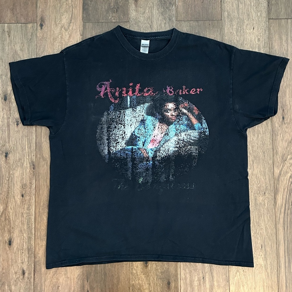 Gildan Anita Baker Graphic T-Shirt with Pink and Blue Design